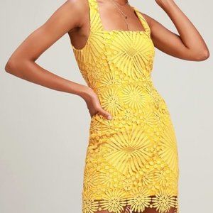 Lulu's Yellow Heart Strings Lace Mini Dress